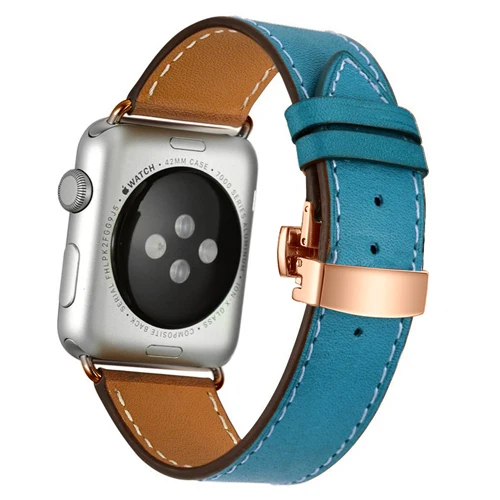 Rose gold buckle Кожаный ремешок для Apple watch band 4 44 мм 40 мм correa iwatch 5 4 3 2 ремешок 42 мм 38 мм Пряжка бабочка Apple watch 4 аксессуары - Цвет ремешка: Rose gold buckle