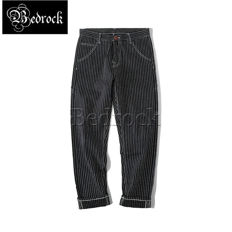 MBBCAR 13oz blue striped jeans washed raw denim vintage stripe cargo pants men Warp weft double dyed stripes pencil pants 7339