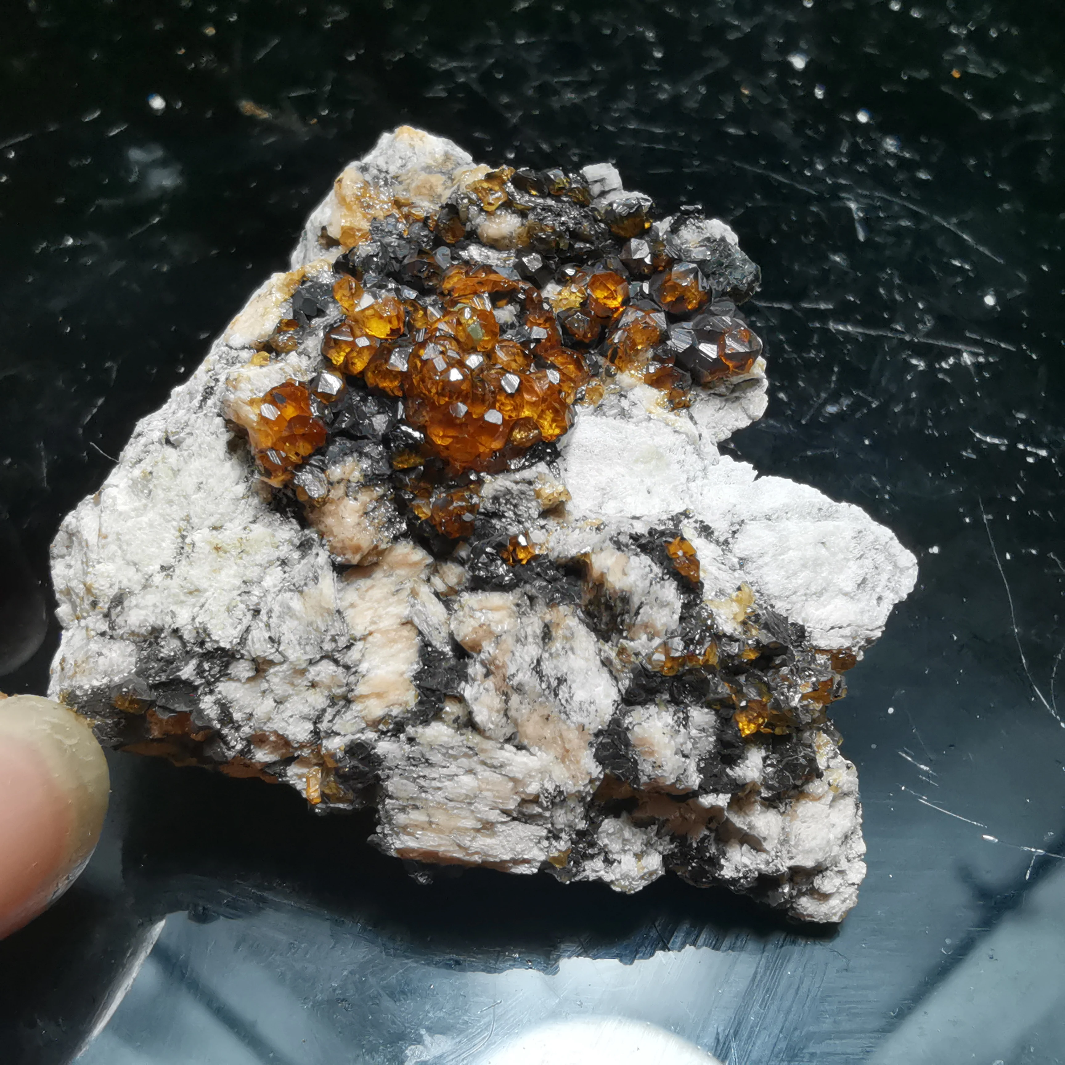 

19g.Rare natural garnet crystal hexagonal point feldspar mica brass multi mineral crystal symbiotic halo energy healing