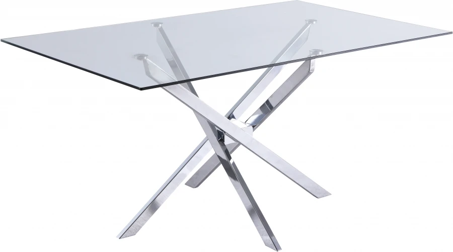 

Rectangular dining table 4 seater modern style furniture industrial glass top silver metal dining table for dining room kitchen