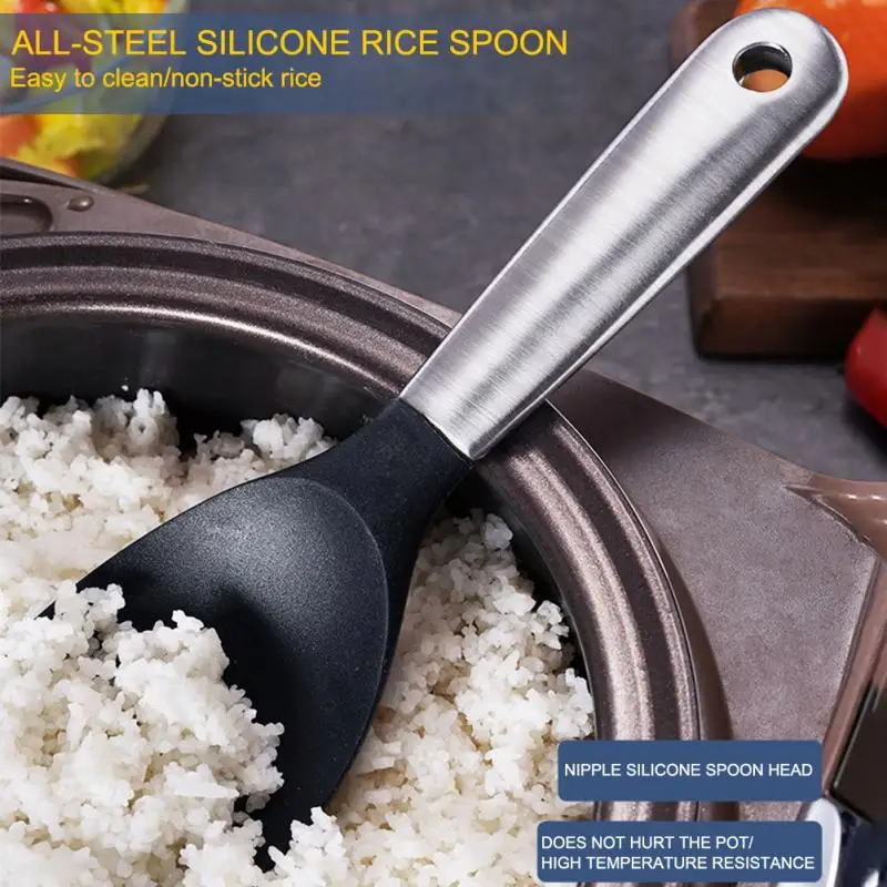 Ложка для риса из нержавеющей стали прочная нескользящая силиконовая ложка с