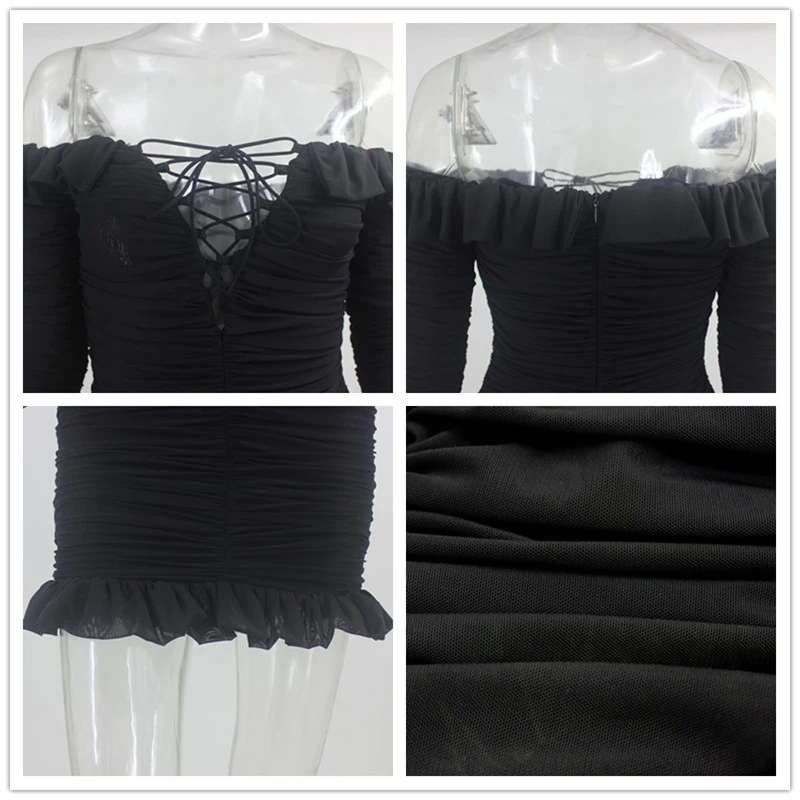 Fuedage осеннее черное сексуальное платье для женщин Бандажное с оборками