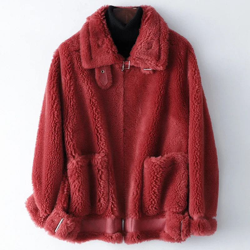 

2021 Winter High Quality leather Fashion women warm soft Wool fur coat C558
