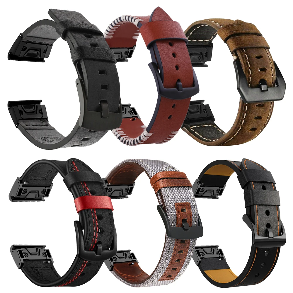 26 22mm Leather Watchband For Garmin Fenix 7 7X 6X 6 Pro 5X 5 Plus Watch Quick Release Wrist Strap 3 HR Epix Gen 2 935 Bracelet