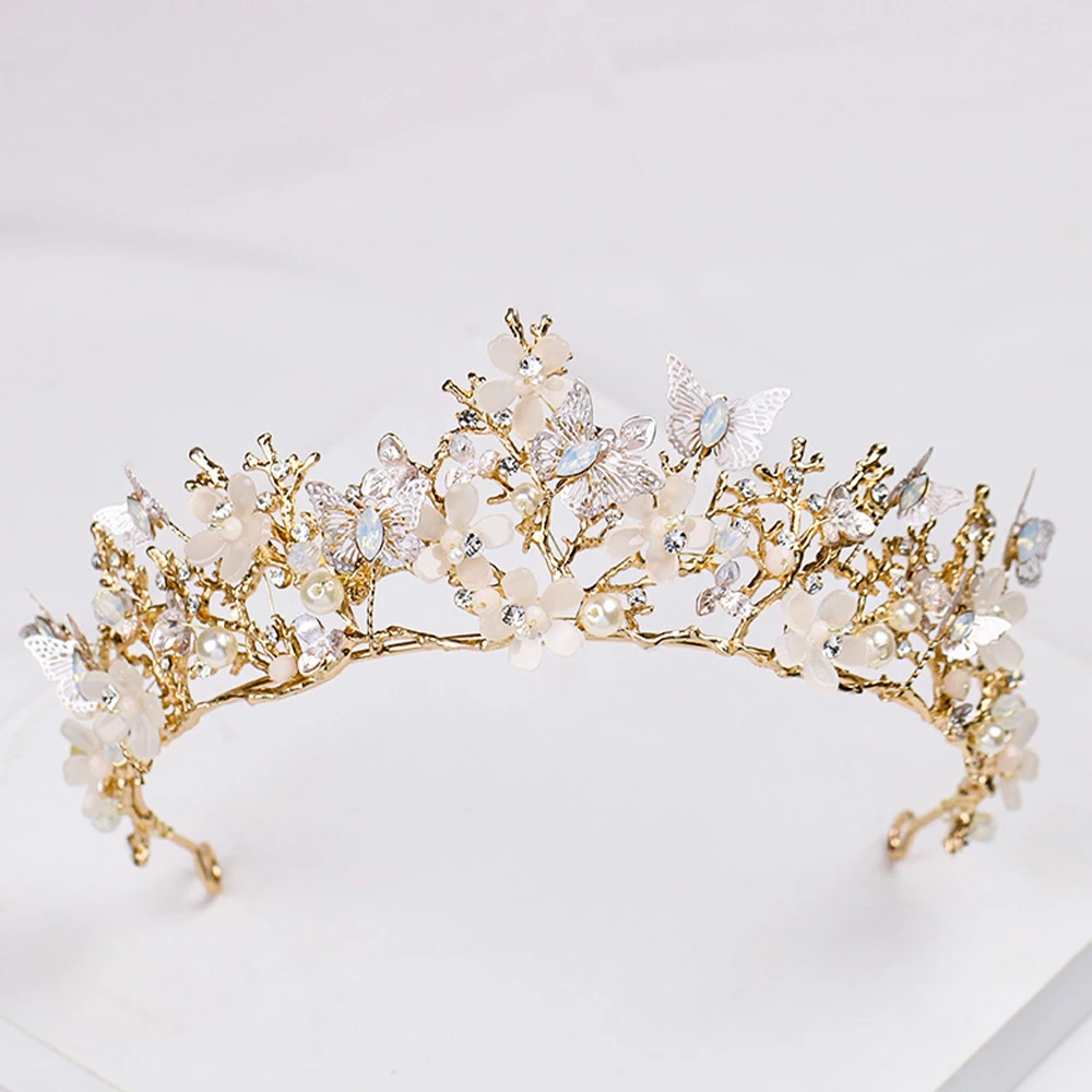 

Hot Baroque Vintage Bride Handmade Golden Pearl Headband Flower Crown Headdress Bride Girl Headdress Wedding Hair Accessorie New
