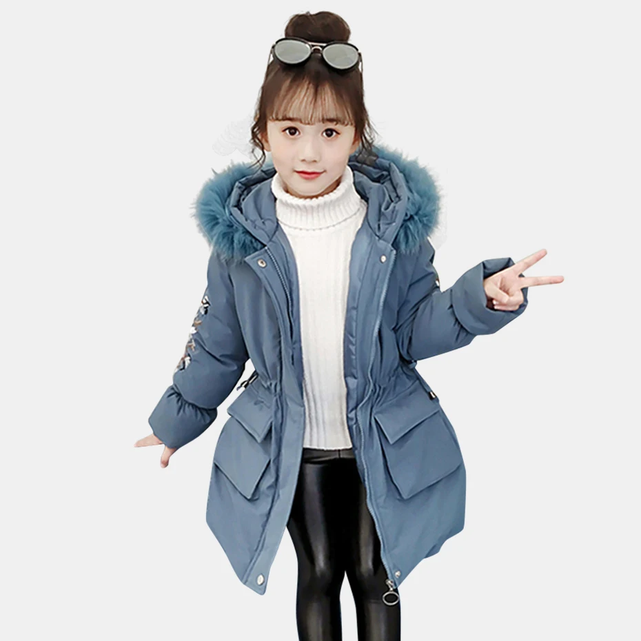 Пальто для девочек пальто с цветочной вышивкой верхняя одежда капюшоном и