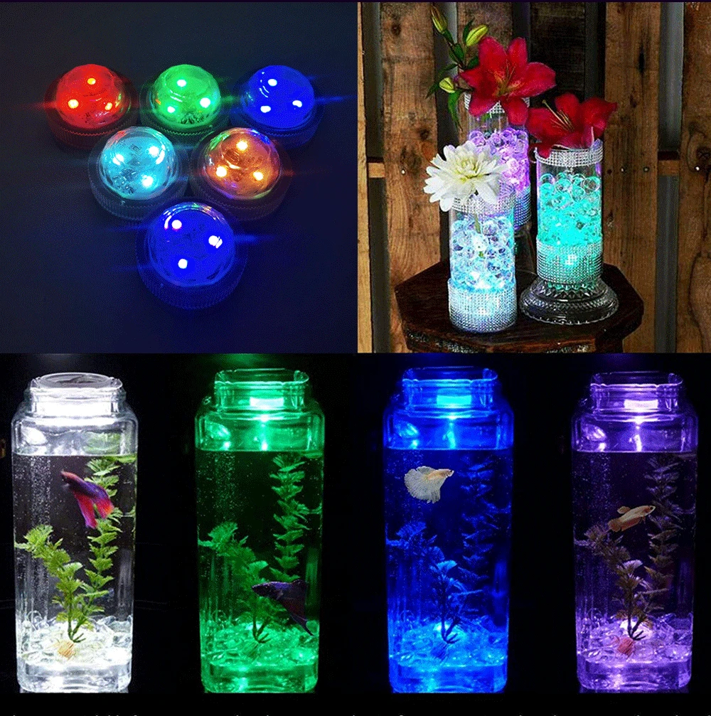

Waterproof Battery Operated Multi Color Submersible LED Underwater Light For Fish Tank Pond Swimming Pool Wedding Party Decor