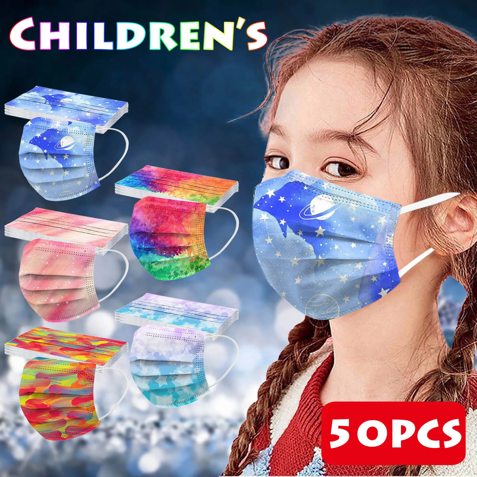 

50PCS Print Children Mask Dustproof Mask Disposable mascara masque 3Ply Protector Facial Cosplay Face Ear Loop mascherina