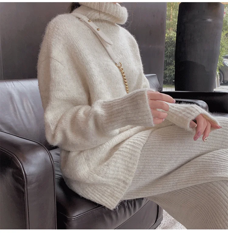 Толстый кашемировый свитер из хлопковой смеси с высоким воротником женский