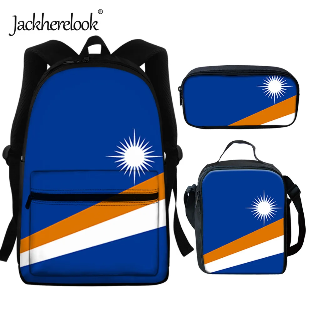 

jackherelook Durable School Bags 3pcs/Set Island Kwajalein Flag Design Student Campus Backpack Large Capacity Bookbag Mochila