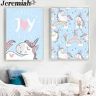 Милый Единорог, холст, постер, радуга, мороженое, синяя картина, настенное искусство, нордическая комната, гостиная, украшение, Настенная картина