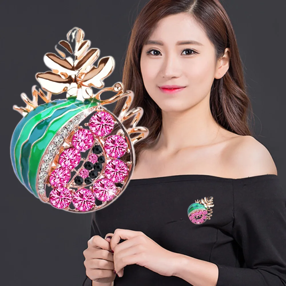 Женская эмалированная брошь в форме вишни банана граната Броши со стразами