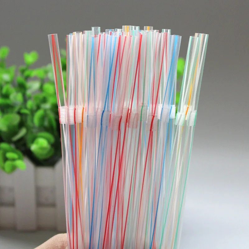 

Flexible Plastic Straws Striped Multi Colored BPA-Free Disposable Straw Assorted G10