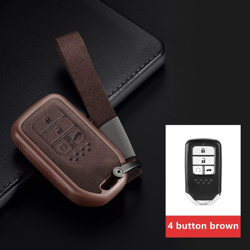 Автомобильный Футляр для ключей из натуральной кожи для Honda CRV HRV Accord Civic Odyssey Inspire JADE Pilot Smart Key аксессуары - Название цвета: 4 button brown