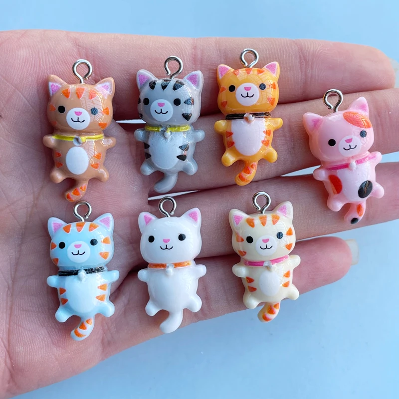 10 новых милых мультяшных мини-животных кошек из смолы подвеска-цепочка для
