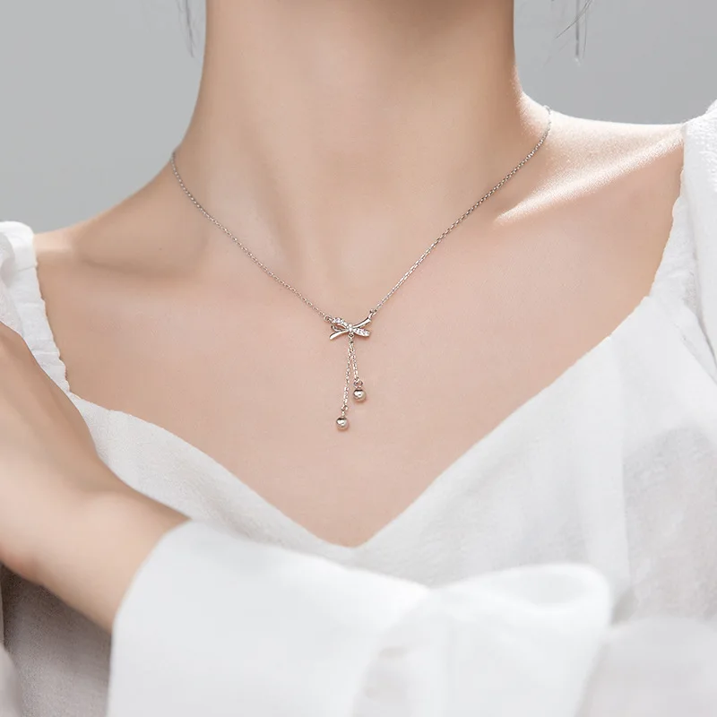 Ожерелье из стерлингового серебра S925 пробы с инкрустированным цирконием в форме