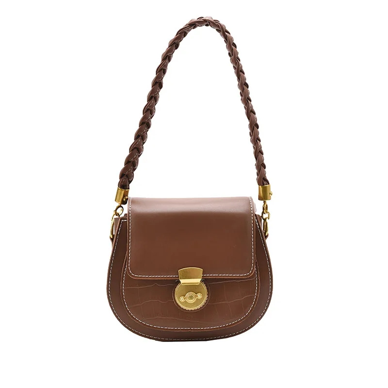 

2021 New Arrivals Women's PU Leather Shoulder Bags Fold Pattern Exquisite Shoulder Strap Design High Quality Fashion Saddle Bag