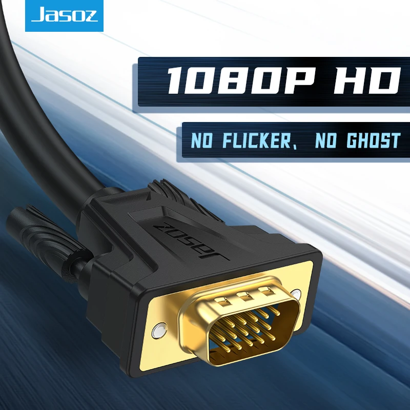 jasoz 1080p vga cable 15 pin vga male to male black braided high premium shielding hdtv vga cable with ferrite core1m 5m 10m 20m free global shipping