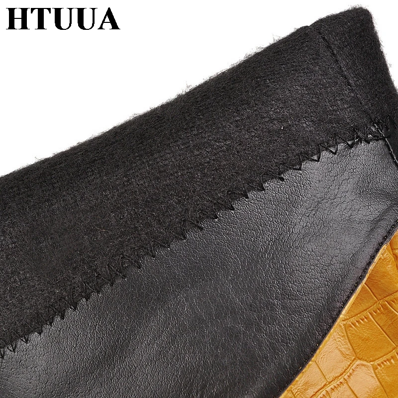 HTUUA/черные, желтые, белые сапоги до колена ковбойские сапоги Вестерн для женщин, Длинные зимние сапоги обувь в стиле девушка-ковбой с острым носком SX3369