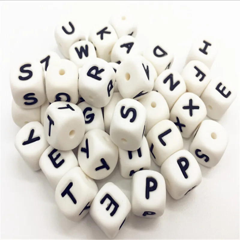 

26pcs/lot Silicone Letter Beads Kids Teether For Name On Pacifier Chain Clips 12MM Chewing Alphabet Beads Necklace Teething Toys