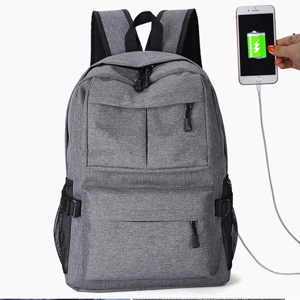 

Men Women Zipper Canvas Large Capacity School Laptop Gift USB Charge Port Rucksack Casual Backpack Adjustable Strap Multipurpose