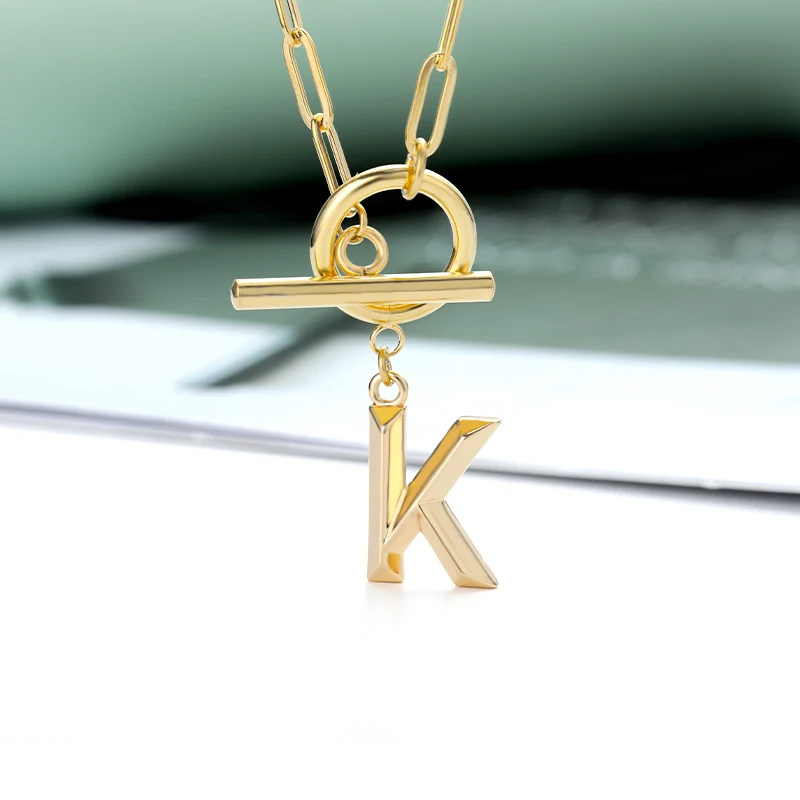 

Stainless Steel Initial Letter Necklace For Women Toggle Clasp Choker Collar Alphabet Pendant Necklaces OT Buckle Chain Jewelry