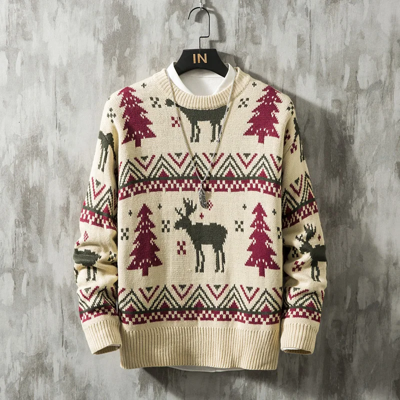 Зимний толстый мужской свитер теплый модный вязаный пуловер в стиле ретро с