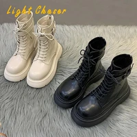 thick soled short boots women 2021 spring and autumn new fashion heightening casual flat shoes lace up motorcycle womens boots