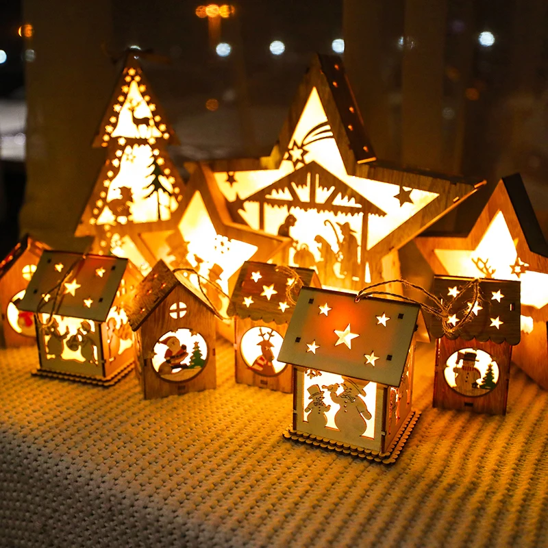 Праздничный светодиодный светильник деревянный дом Рождественская елка