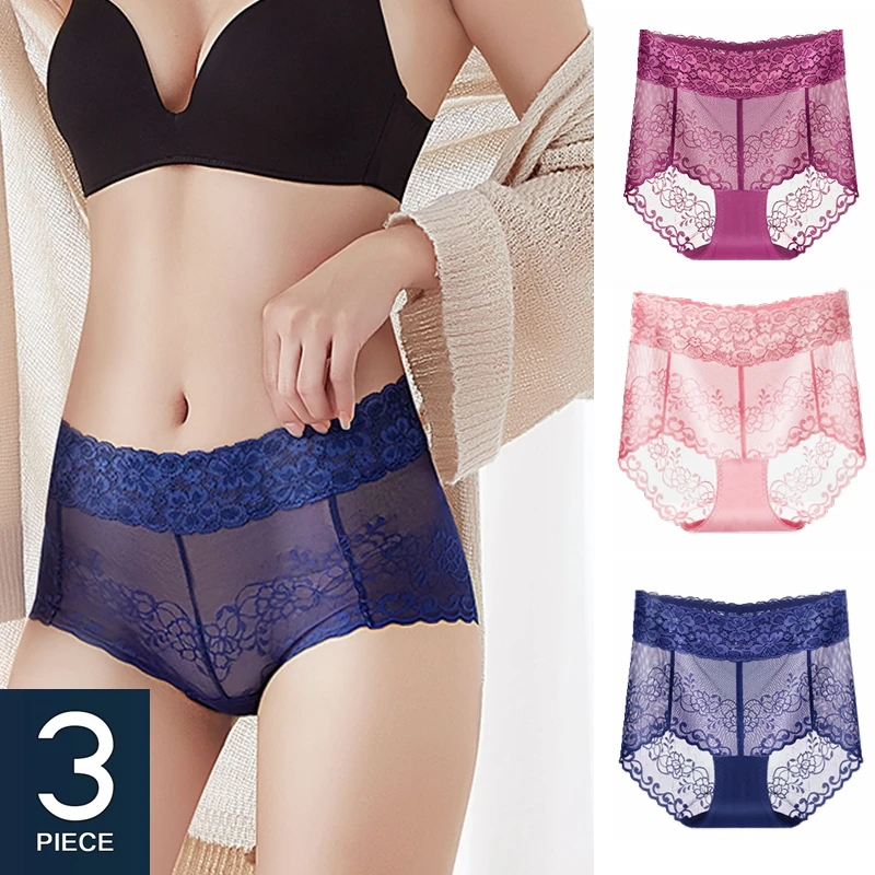 Трусики женские кружевные с высокой посадкой 3 шт./лот|Женские трусики| |