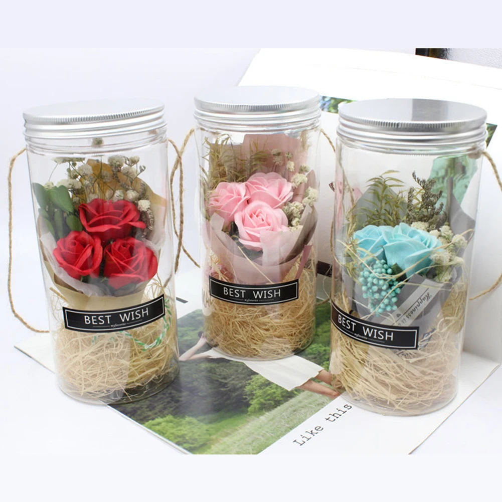 

Soap Flower Rose Box with Mason Jar Lights Battery Operated Fairy Lights Valentines Day Gift Birthday Gift Decoration Crafts