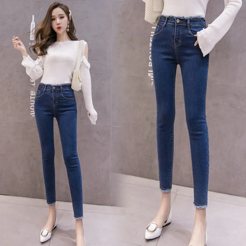 Новые облегающие эластичные узкие джинсы с высокой талией женские винтажные