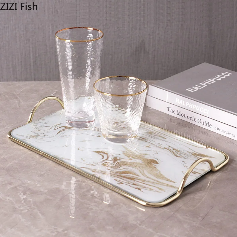 

European Glass Trays Decorative Storage Tray Afternoon Tea Dessert Plate Dressing Table Cosmetic Boxes Jewelry Display Plate