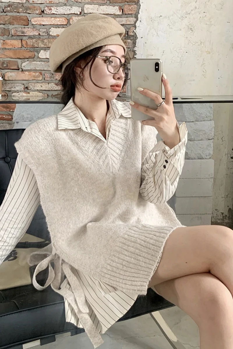 Трикотажный жилет с V-образным вырезом женская одежда на весну и осень носите