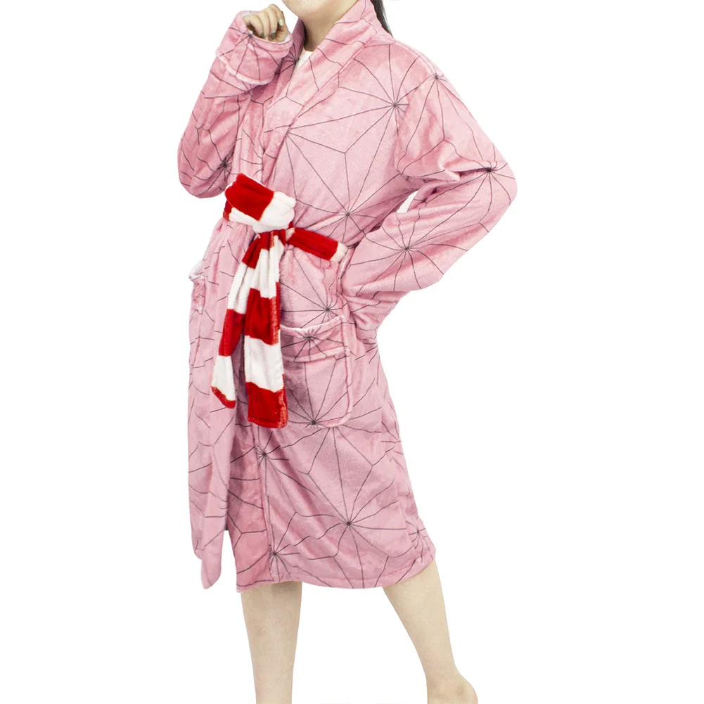

Anime Demon Slayer Kamado Nezuko Cosplay Costume Flannel Bathrobe Cloak Cape Adult Long Robe Pajamas Swimwear