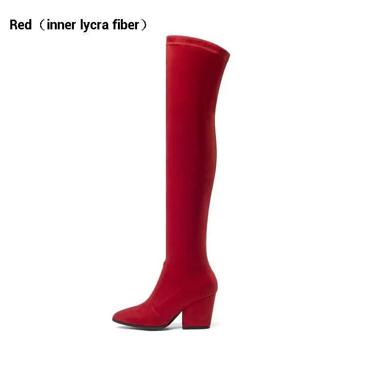 Red(lycra) CDAXILAN/Новое поступление, Сапоги выше колена женские сапоги до бедра из искусственной замши женские зимние сапоги на высоком каблуке 8 см - Цвет: Red(lycra)