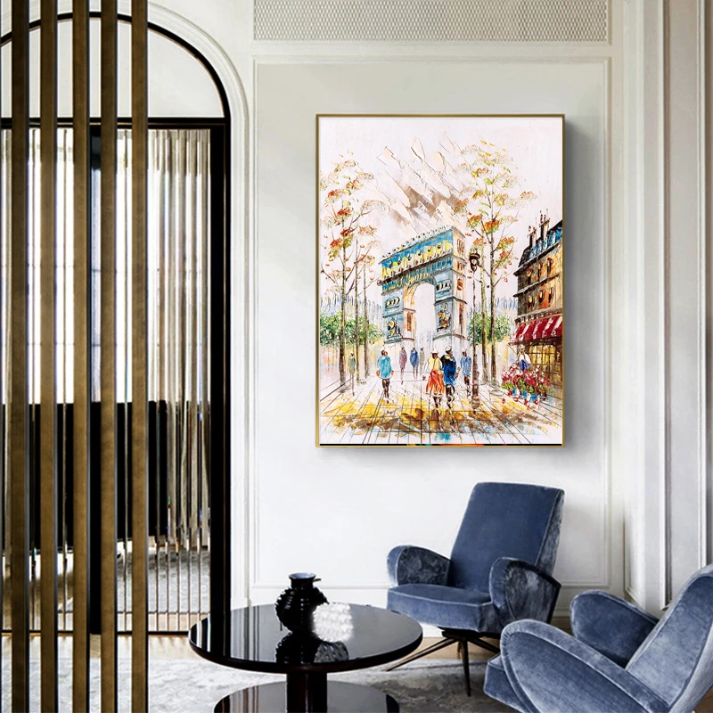 

Romantic City Lovers Paris Eiffel Tower Landscape HD Print Abstract Oil Painting on Canvas Wall Art Living Room Sofa Home Decor