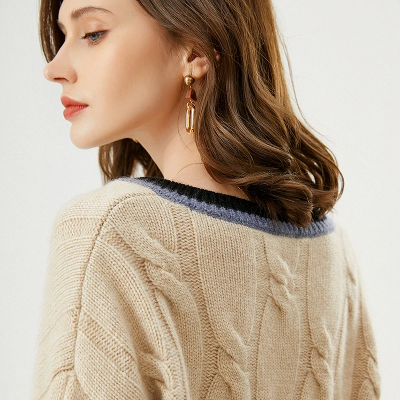 Женский кашемировый свитер свободный с V-образным вырезом Осень-Зима 100% | Женская