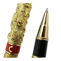 jinhao gold and red metal double dragon playing pearl carving embossing roller ball pen professional office stationery writing
