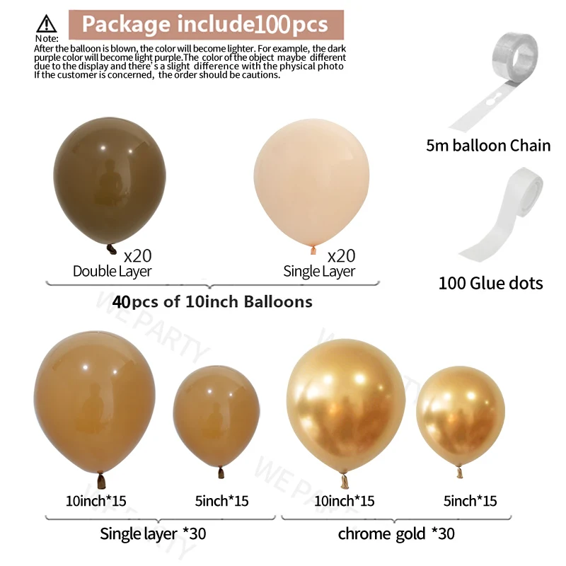 Kit de arco de globos marrones y caf&eacute; de doble capa, guirnalda de l&aacute;tex de Color piel, decoraci&oacute;n de fiesta de cumplea&ntilde;os y Navidad para boda, 100 unids/lote-2