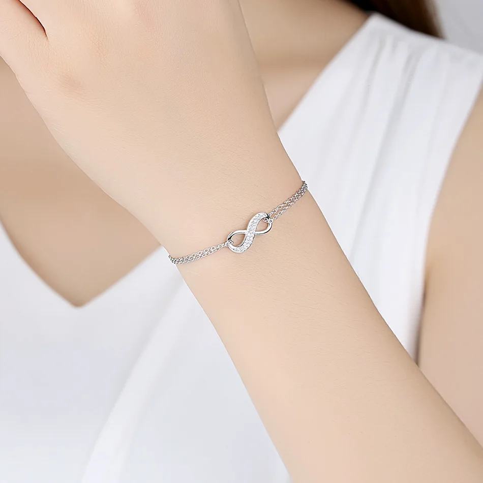 Аутентичные 925 стерлингового серебра браслет-цепочка со стразами CZ цирконием