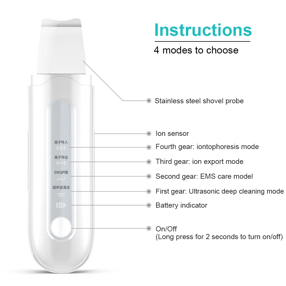 

Ultrasonic Facial Skin Scrubber Ion Blackhead Remover Acne Vacuum Cleaner For Home Black Dot Remove Peeling Shovel Face Massager