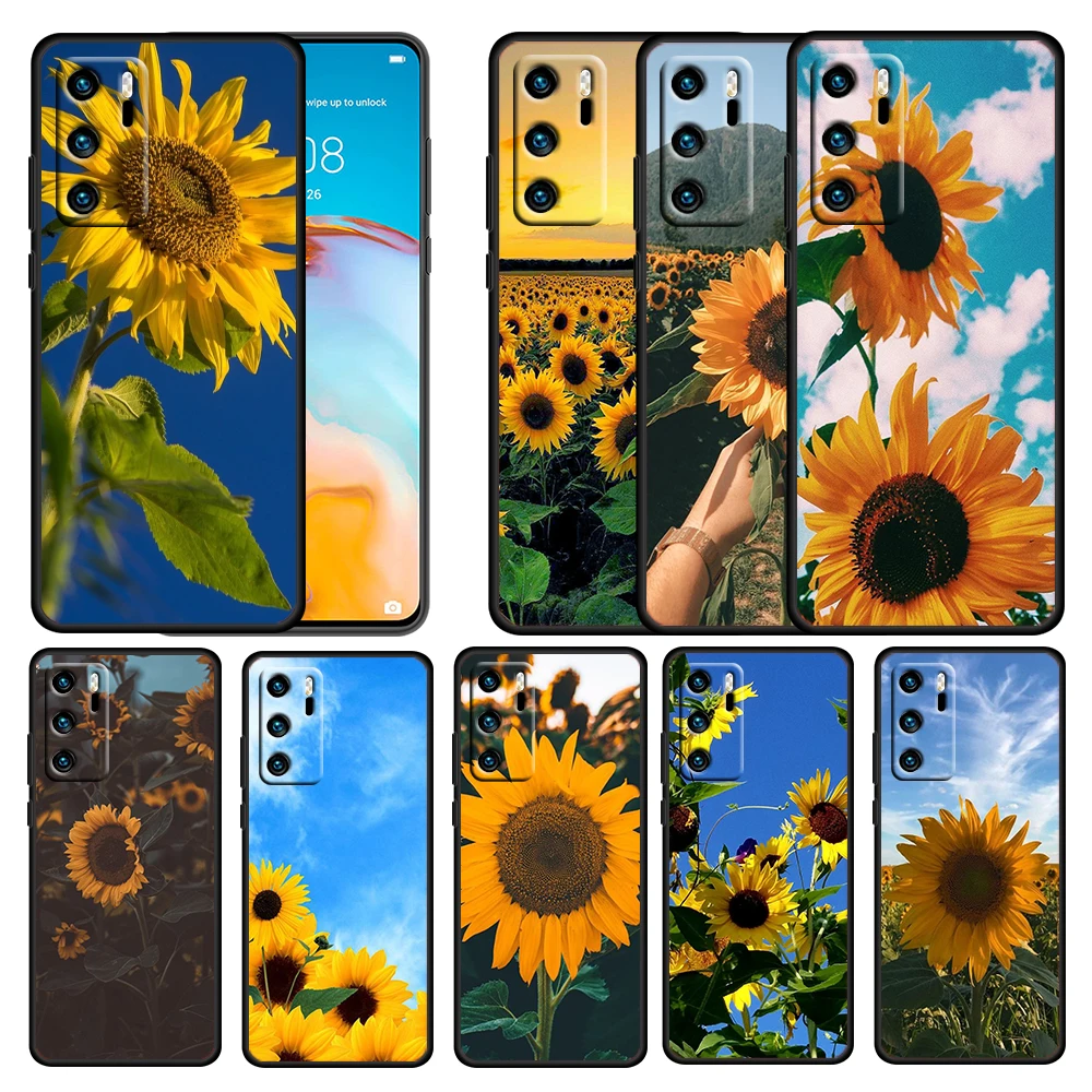 

Sunflower Flower Helianthus for Huawei P50 P40 E P30 P20 P10 P9 P8 Pro Lite mini 5G Soft TPU Silicone Black Phone Case Cover