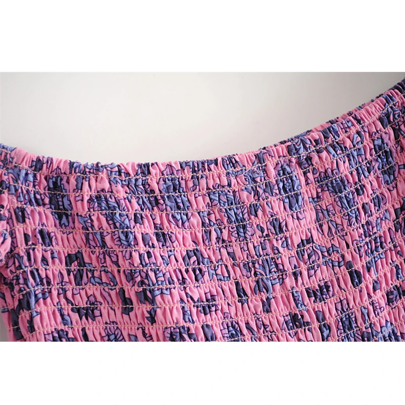 Платье-миди женское с открытыми плечами винтажным принтом и оборками | Женская