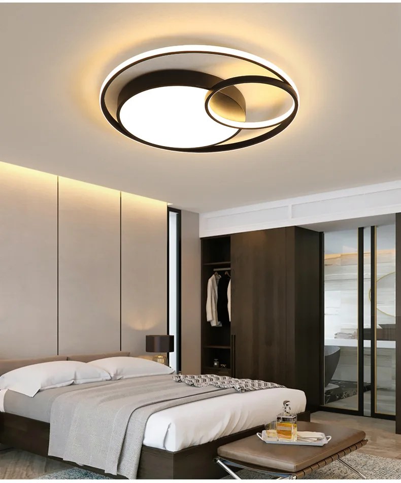 Creative LED rings Ceiling Lamp New design lamp For Living room Bedroom Round Moon White Black Gray | Лампы и освещение