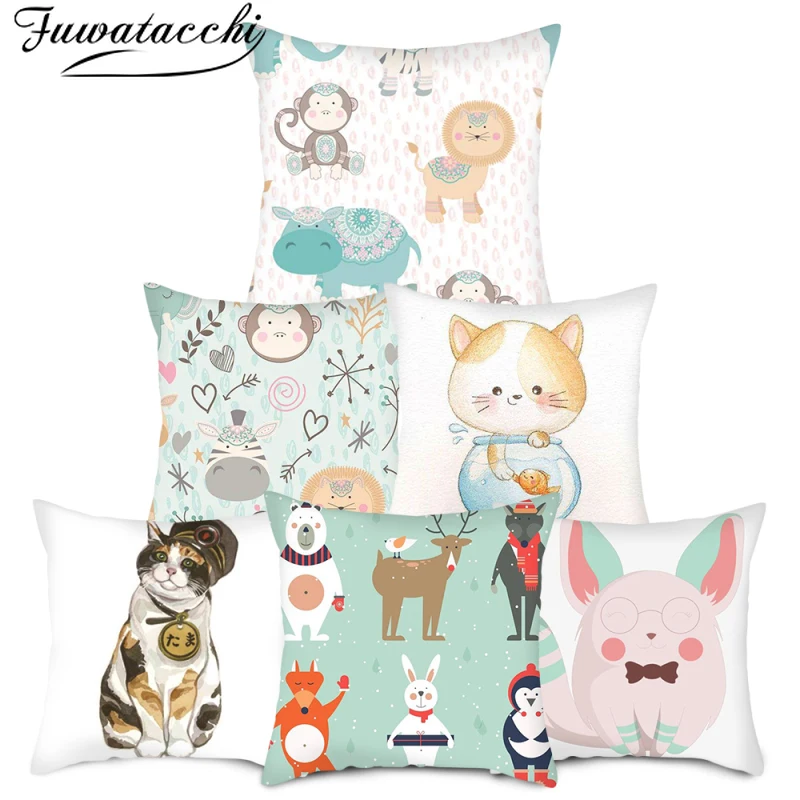

Fuwatacchi Cute Cat Pets Photo Cushion Cover Cartoon Animal Photo Pillow Covers for Home Sofa Decorative White Throw Pillowcases