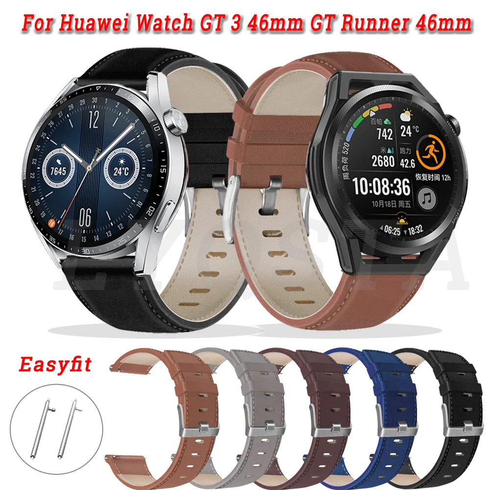 

NEW 22mm Leather Watchband Strap For Huawei Watch GT 3 GT3 46mm/GT Runner 46mm Bracelet For Huawei Watch 3/GT 2 Pro Wristband