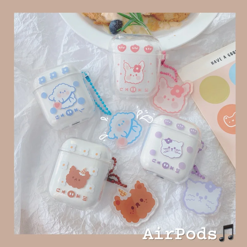 

For AirPod 1 2 Case Cat Dog Transparent Clear Cute Cartoon Soft Silicone Cases for Apple Airpods pro Cover Funda Keychain