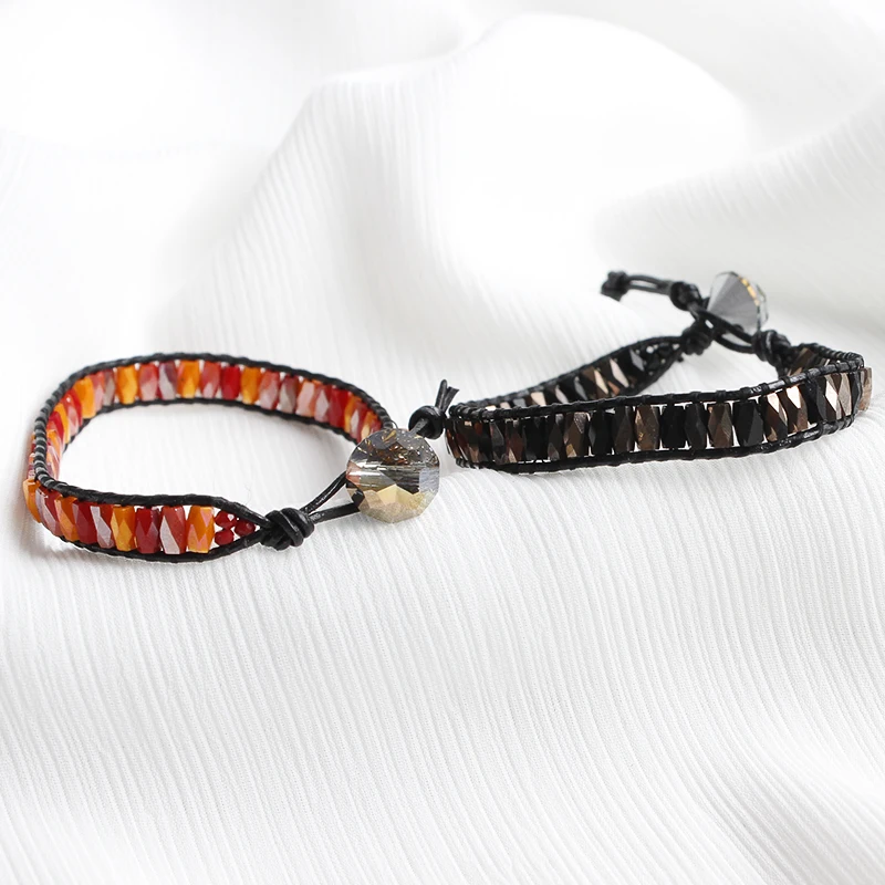 

2021 Bohemian Adjustable Bracelet Ladies Crystal Leather Cord Braided Bracelet Jewelry Accessories Wholesale