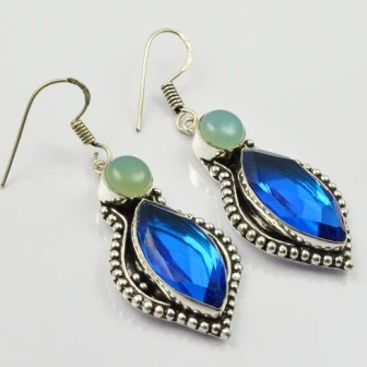 

Blue Topas & Chalcedony, Silver Overlay on Copper Earrings, , 54mm , E1930